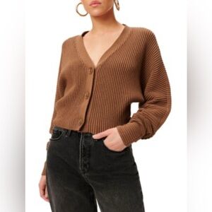Good American Brown Ribbed Cardigan Sweater